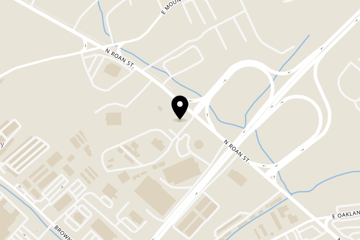 Map showing the location of Project BBQ on 3301 N Roan St in Johnson City